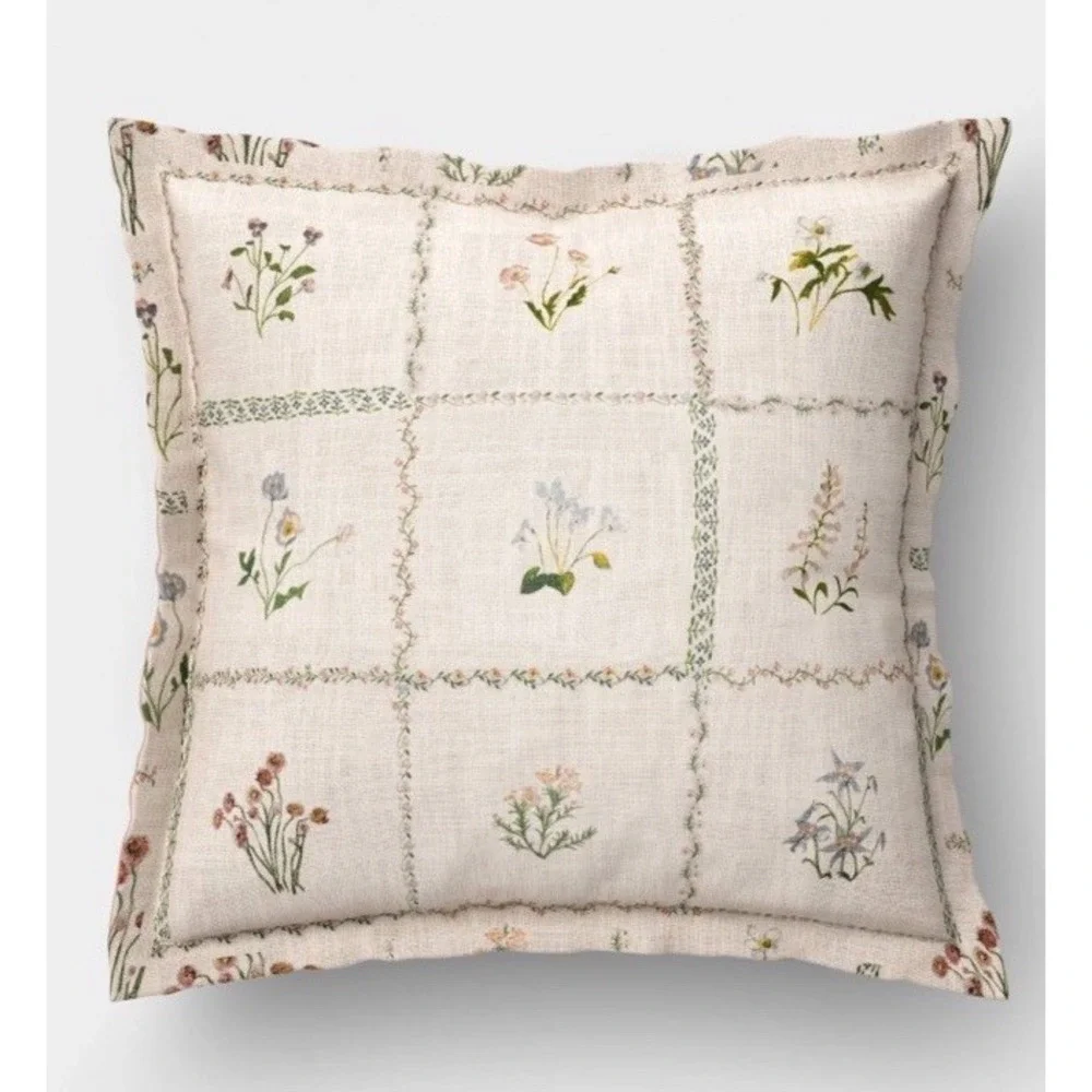 Threshold 18x18 Woven Floral Checkered Throw Pillow